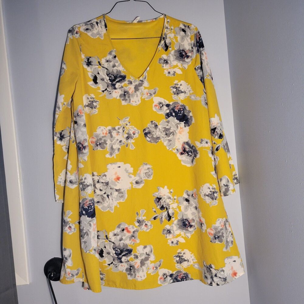 Pink Blush Maternity Dress Large Yellow Floral Lined Long Sleeves